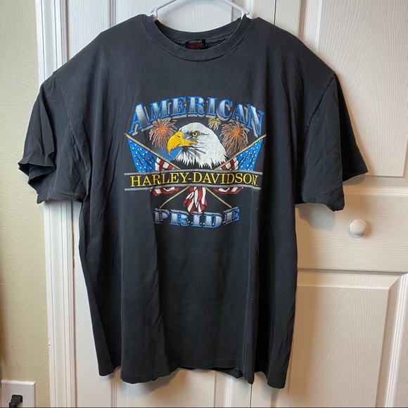 1980s Harley-Davidson Wolf & Flags Mens Shirt XXL - Picture 2 of 10